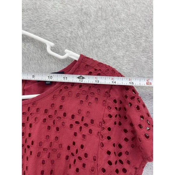 Madewell Women's Cutout Dress Solid Red Pockets Short Sleeve Size 6 - Picture 9 of 10